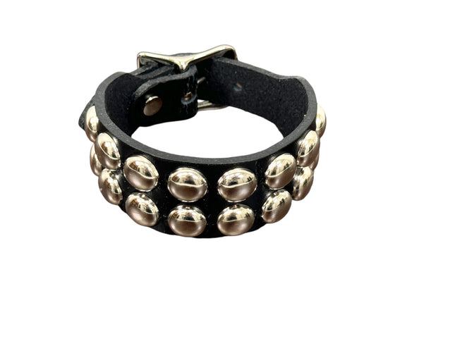 BC189RND BUCKLE BRACELET WITH 2 ROW 1/2" ROUND  CONEHEAD STUDS
