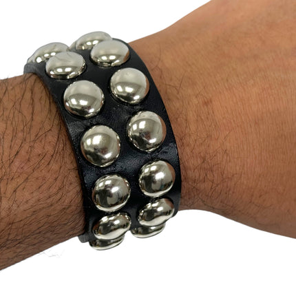 BC189RND BUCKLE BRACELET WITH 2 ROW 1/2" ROUND  CONEHEAD STUDS