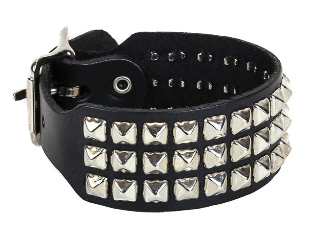 BC191 BUCKLE BRACELET WITH 3 ROW 1/4" PYRAMIDS