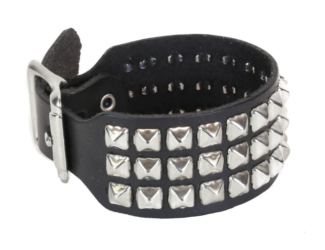 BC191 BUCKLE BRACELET WITH 3 ROW 1/4" PYRAMIDS