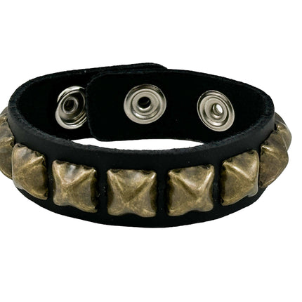BC194 ANTIQUE 1 ROW  PYRAMID STUD BRACELET LEATHER