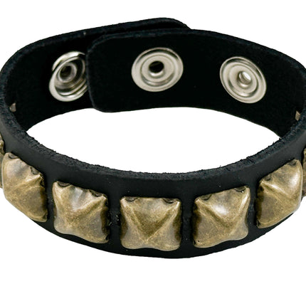 BC194 ANTIQUE 1 ROW  PYRAMID STUD BRACELET LEATHER