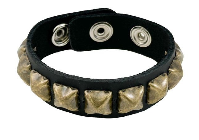 BC194 ANTIQUE 1 ROW  PYRAMID STUD BRACELET LEATHER