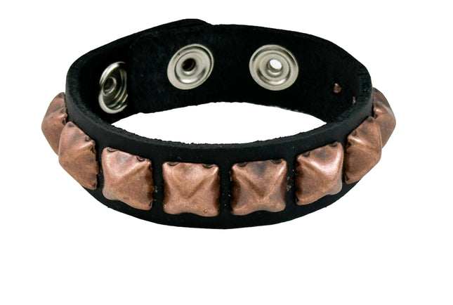 BC194 ANTIQUE 1 ROW  PYRAMID STUD BRACELET LEATHER