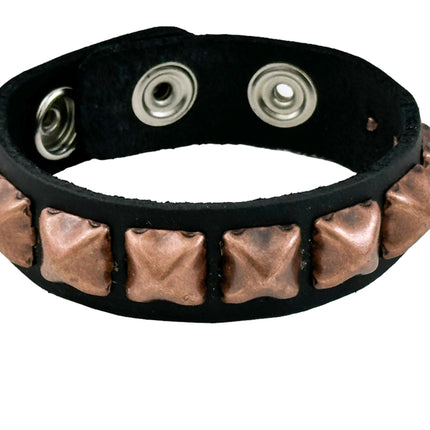 ANTIQUE SILVER PYRAMID STUDDED LEATHER  SNAP BRACELET
