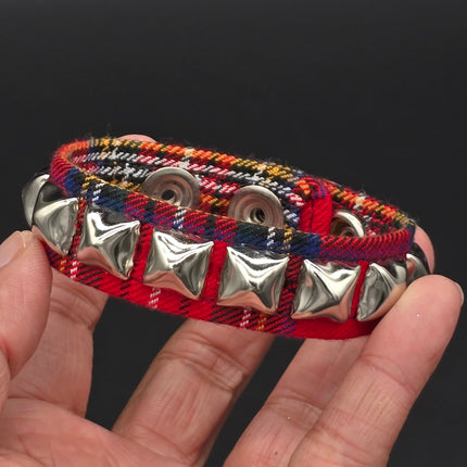 BC194PD PLAID 1 ROW PYRAMID STUDDED BRACELET CUFF