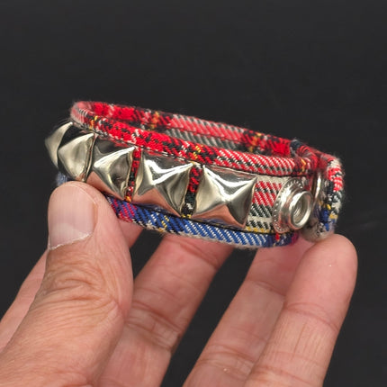 BC194PD PLAID 1 ROW PYRAMID STUDDED BRACELET CUFF
