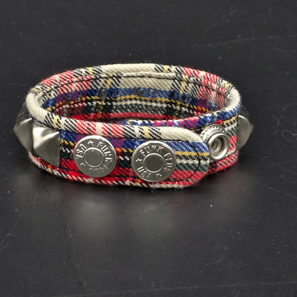 BC194PD PLAID 1 ROW PYRAMID STUDDED BRACELET CUFF