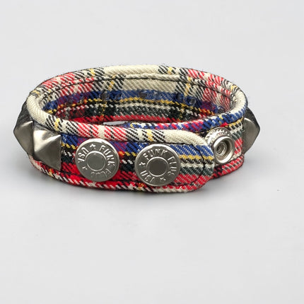 BC194PD PLAID 1 ROW PYRAMID STUDDED BRACELET CUFF
