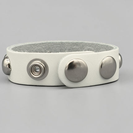 WHITE LEATHER 1/2" ROUND STUD STUD BRACELET