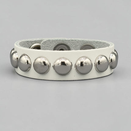 WHITE LEATHER 1/2" ROUND STUD STUD BRACELET