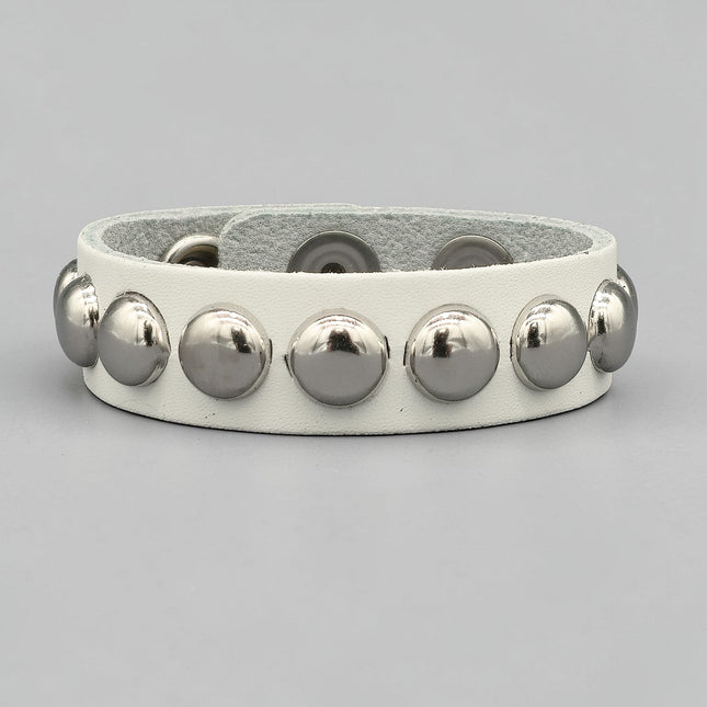 WHITE LEATHER 1/2" ROUND STUD STUD BRACELET