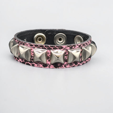 PINK SNAKE STUDDED BRACELET VEGAN  LEATHER