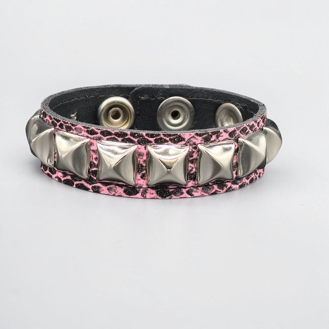 PINK SNAKE STUDDED BRACELET VEGAN  LEATHER