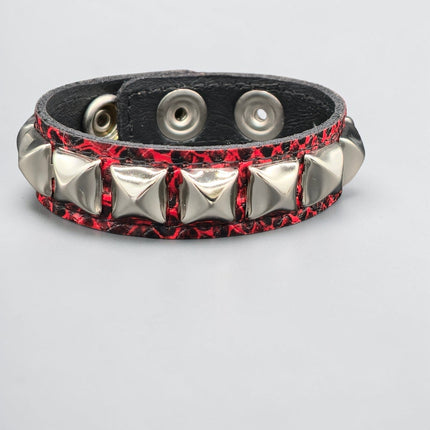 RED SNAKE SKIN VEGAN  LEATHER STUDDED BRACELET