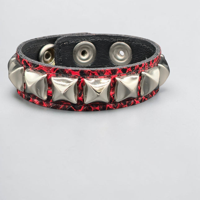 RED SNAKE SKIN VEGAN  LEATHER STUDDED BRACELET