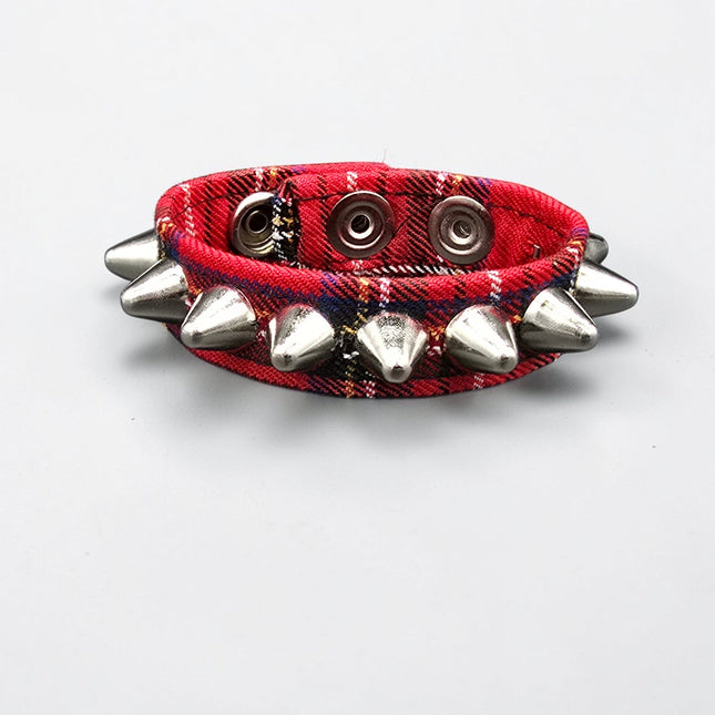 BC194UK-PD  PLAID 1 ROW UK77 STUDDED BRACELET CUFF