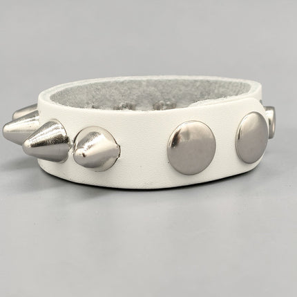 WHITE LEATHER 1/2" UK77 TALL CONE  STUD STUD BRACELET