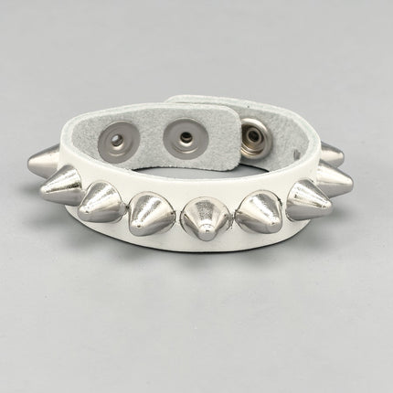 WHITE LEATHER 1/2" UK77 TALL CONE  STUD STUD BRACELET