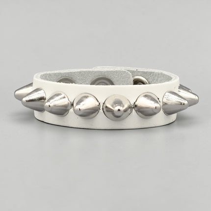 WHITE LEATHER 1/2" UK77 TALL CONE  STUD STUD BRACELET