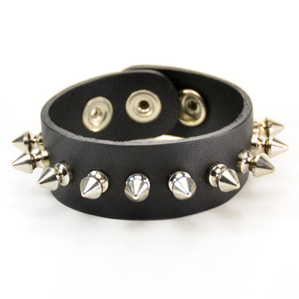 BC203  GENUINE LEATHER SPIKE 1" BRACELET