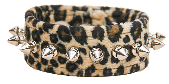 BC203LEO  FUZZY LEOPARD 1/2" SPIKE CUFF BRACELET
