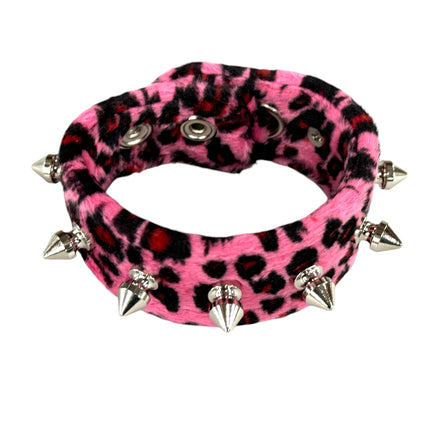 BC203LEO  FUZZY LEOPARD 1/2" SPIKE CUFF BRACELET