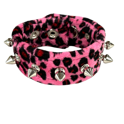 BC203LEO  FUZZY LEOPARD 1/2" SPIKE CUFF BRACELET