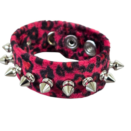 BC203LEO  FUZZY LEOPARD 1/2" SPIKE CUFF BRACELET