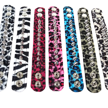 BC203LEO  FUZZY LEOPARD 1/2" SPIKE CUFF BRACELET