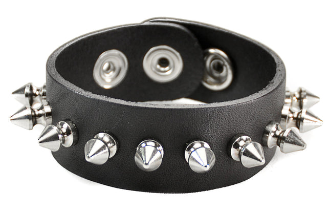 BC203  GENUINE LEATHER SPIKE 1" BRACELET