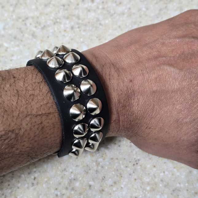 BC204BUCKLE  2 ROW MINI CONICAL STUDDED BUCKLE BRACELET