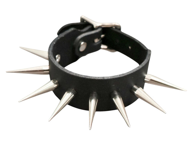 BC207-TALL PIN SPIKE LEATHER BRACELET