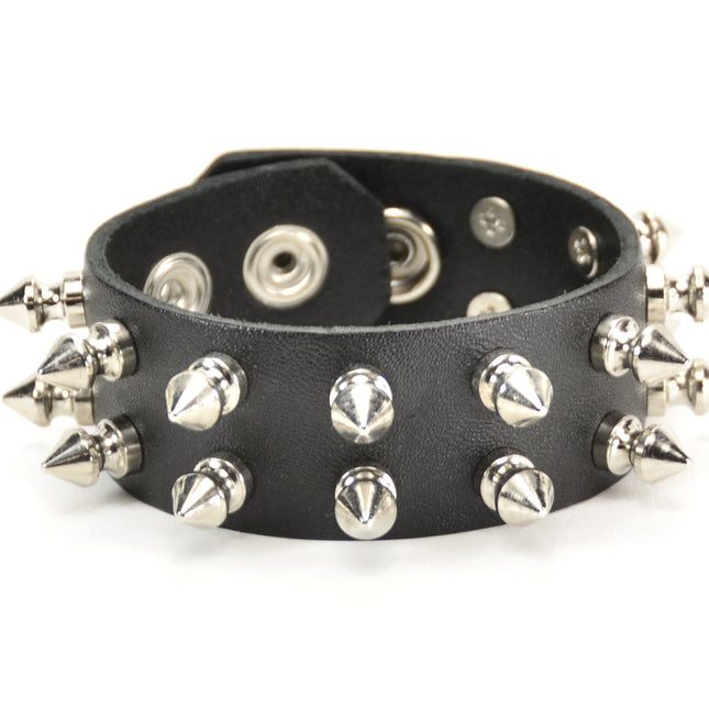 BC209-12 SPIKE  SNAP BRACELET WITH 2 ROW 1/2" SPIKES