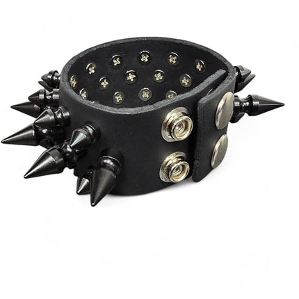 BC214 3 ROW 31 PICS 1" & 1/2" SPIKE SNAP CUFF BRACELET