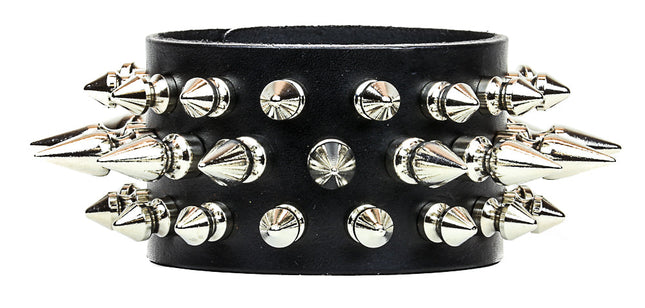 BC214 3 ROW 31 PICS 1" & 1/2" SPIKE SNAP CUFF BRACELET