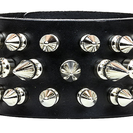 BC214 3 ROW 31 PICS 1" & 1/2" SPIKE SNAP CUFF BRACELET