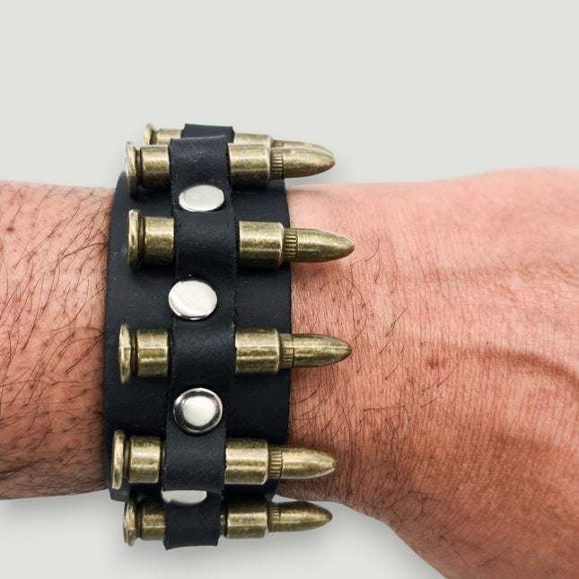 BC225. SMALL BRASS OR COPPER BULLET 1" WIDE BRACELET