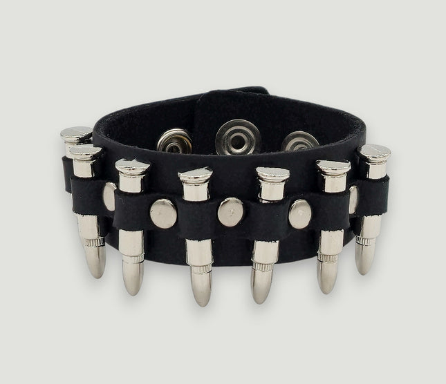 BC225 SMALL SILVER  OR BLACKBULLET 1" WIDE BRACELET