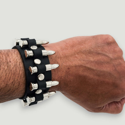 BC225 SMALL SILVER  OR BLACKBULLET 1" WIDE BRACELET