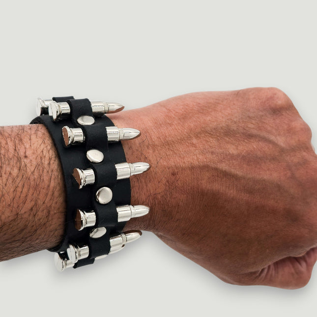 BC225 SMALL SILVER  OR BLACKBULLET 1" WIDE BRACELET