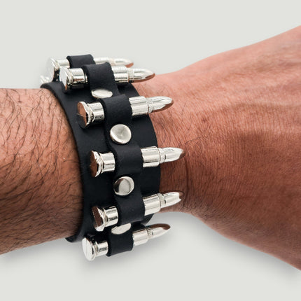 BC225 SMALL SILVER  OR BLACKBULLET 1" WIDE BRACELET
