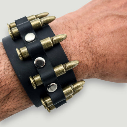 BC226  1 1/2" WIDE SMALL BRASS OR COPPER BULLET  BRACELET