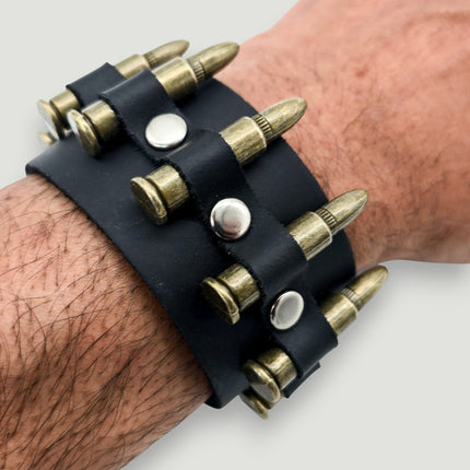 BC226  1 1/2" WIDE SMALL BRASS OR COPPER BULLET  BRACELET