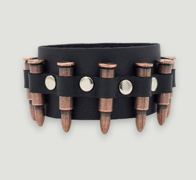 BC226  1 1/2" WIDE SMALL BRASS OR COPPER BULLET  BRACELET