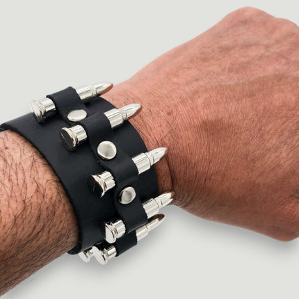 BC226  1 1/2" WIDE SMALLSILVER OR BLACK  BULLET  BRACELET
