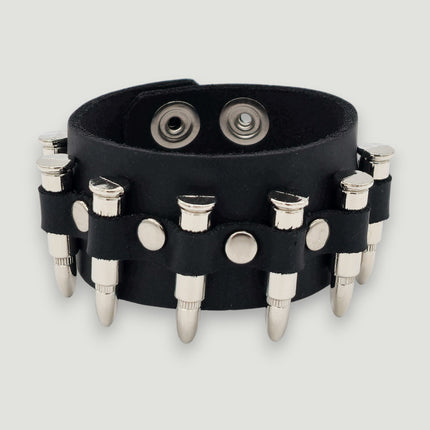 BC226  1 1/2" WIDE SMALLSILVER OR BLACK  BULLET  BRACELET