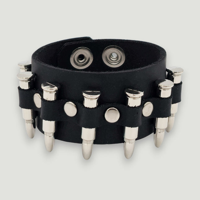 BC226  1 1/2" WIDE SMALLSILVER OR BLACK  BULLET  BRACELET