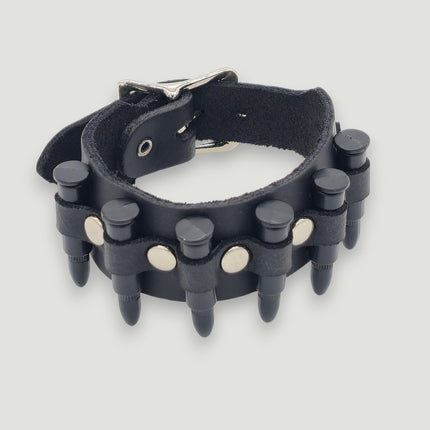 BC227  SMALL SILVER  OR BLACK BULLET BUCKLE BRACELET 1 1/4" WIDE