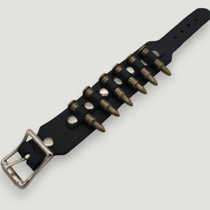 BC227  SMALL BRASS  OR COPPER BULLET BUCKLE BRACELET 1 1/4" WIDE